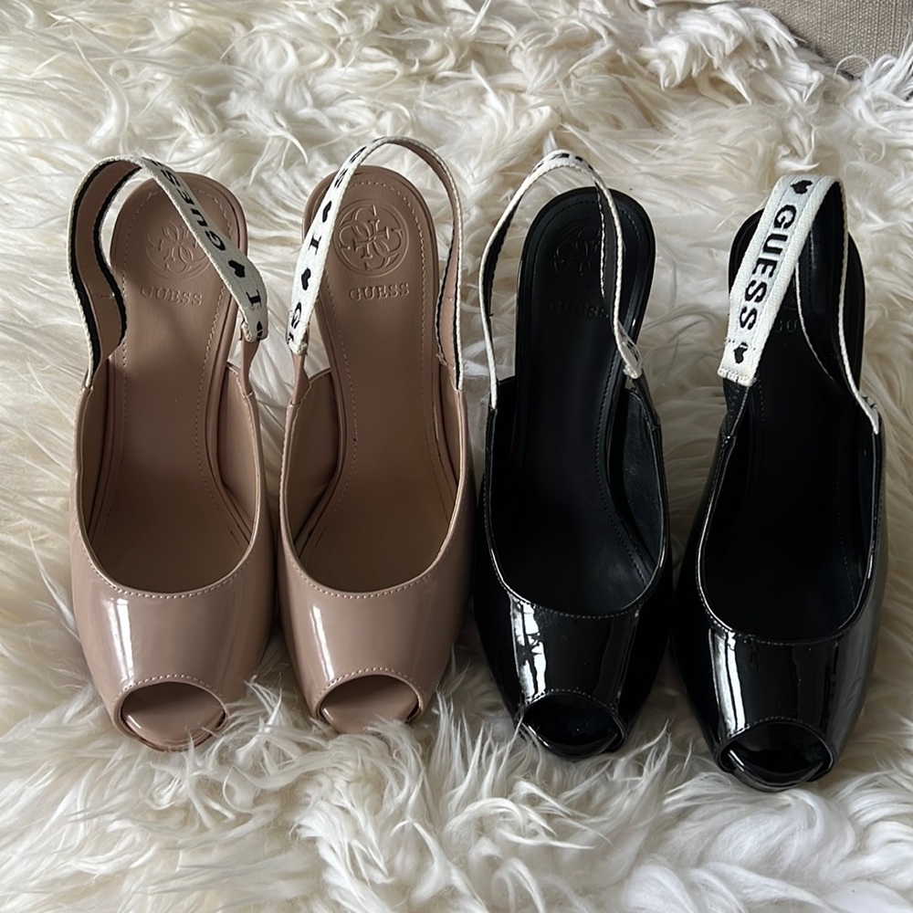 Guess Peep-Toe Slingback Heels in Nude and Black